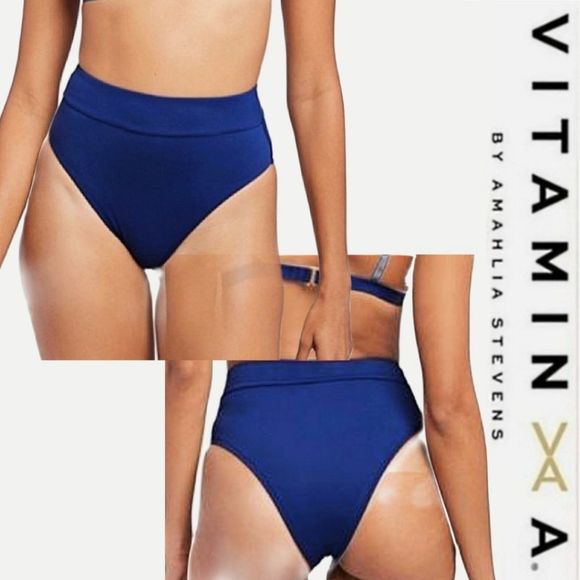 NWT Vitamin A 8/M Ibiza Sapphire High Waist Bikini Bottom - Picture 1 of 5